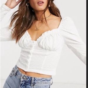 Free People White Ruched Long Sleeve Top